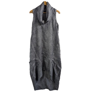 Athena Marie dyed linen dress, modern, asymmetric grey cowl neck